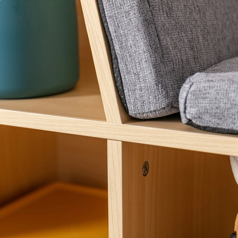 Scaffale per bambini con panca e 6 scomparti, include 3 cuscini, grigio/naturale, 103x30x62 cm, da 3 anni