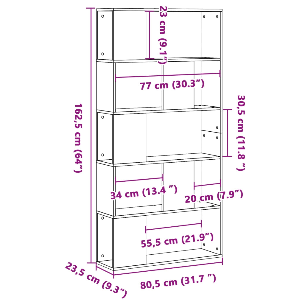 vidaXL Libreria 5 Ripiani Grigio Sonoma 80,5x23,5x162,5cm Multistrato