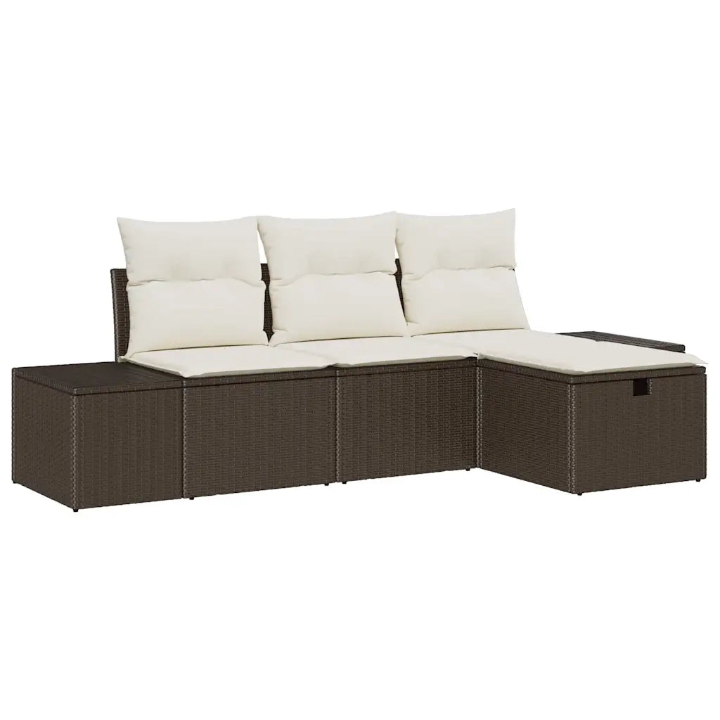 Set Divano da Giardino con cuscino 4 pcs Marrone Poly Rattan