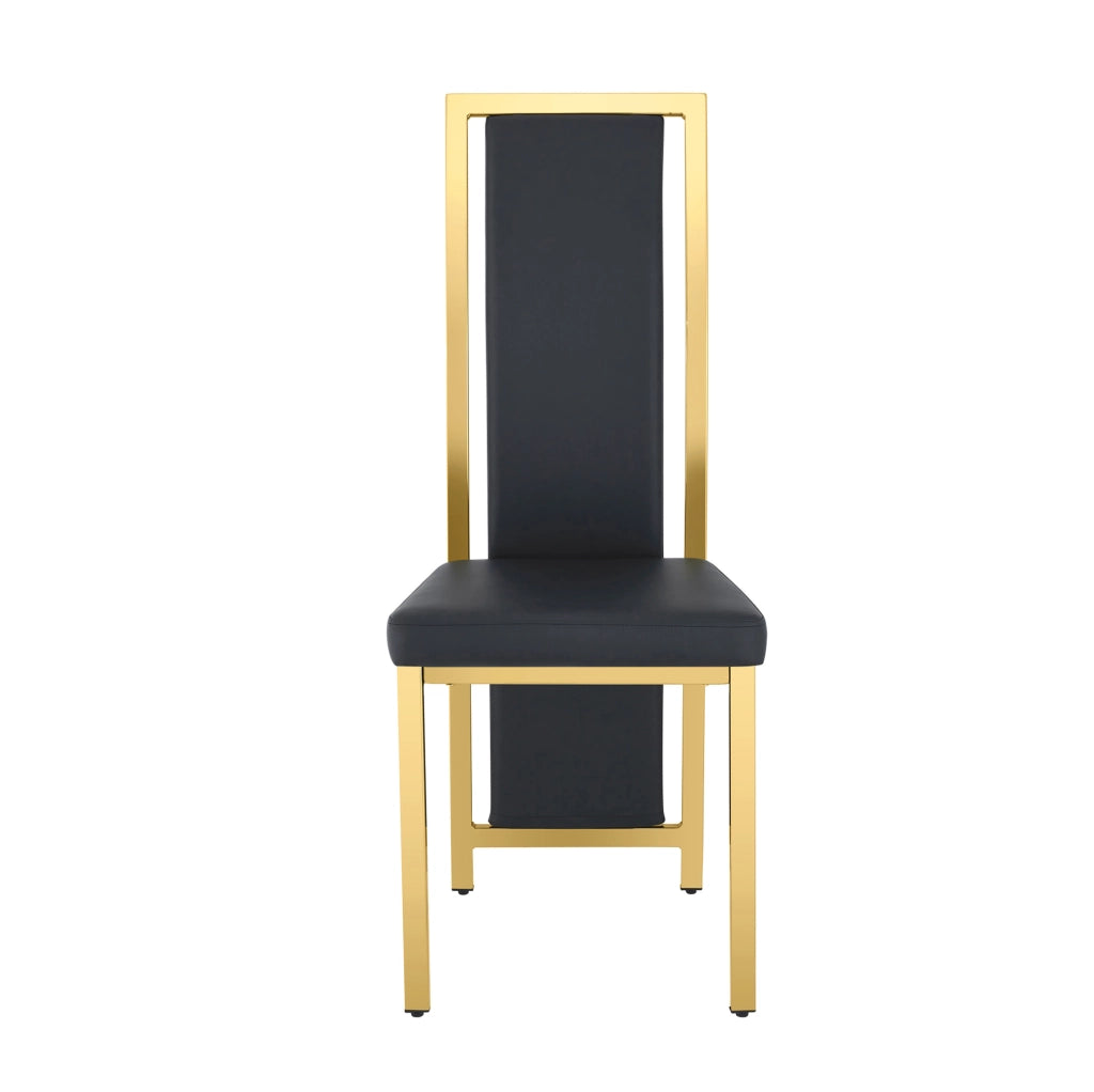 Set di 2 sedie da pranzo moderne nero e oro in PU e metallo; h 109 cm