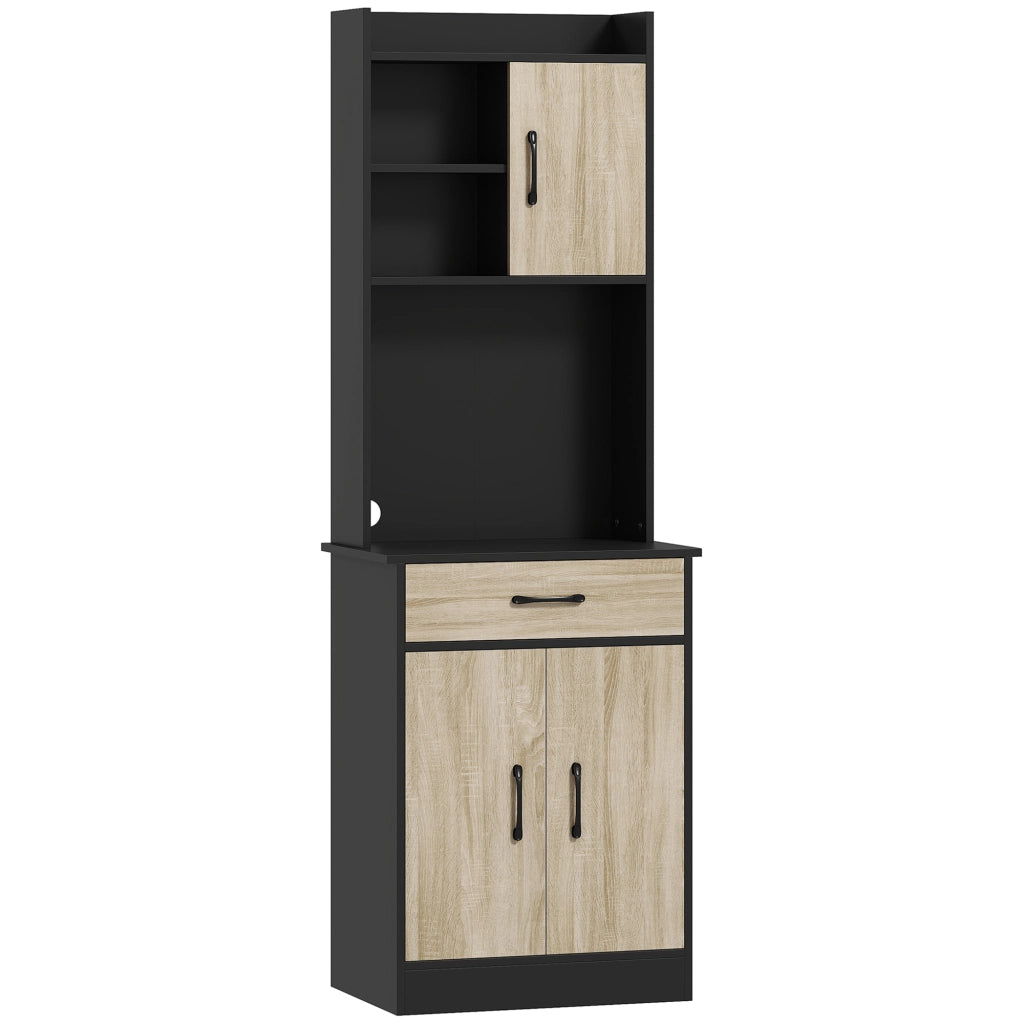Mobile Alto Cucina Credenza Moderna 60x40x180 cm con Mensola e Foro Passacavi Rivestimento in Melamina Nero e Color