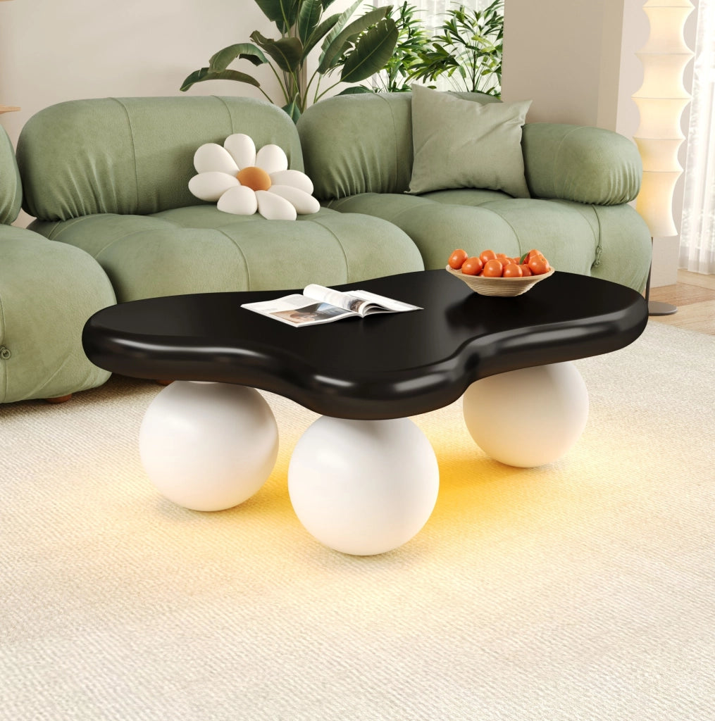TAVOLINO DA CAFFÈ a forma di nuvola 95x62,5x32 cm MDF Nero/Bianco con LED
