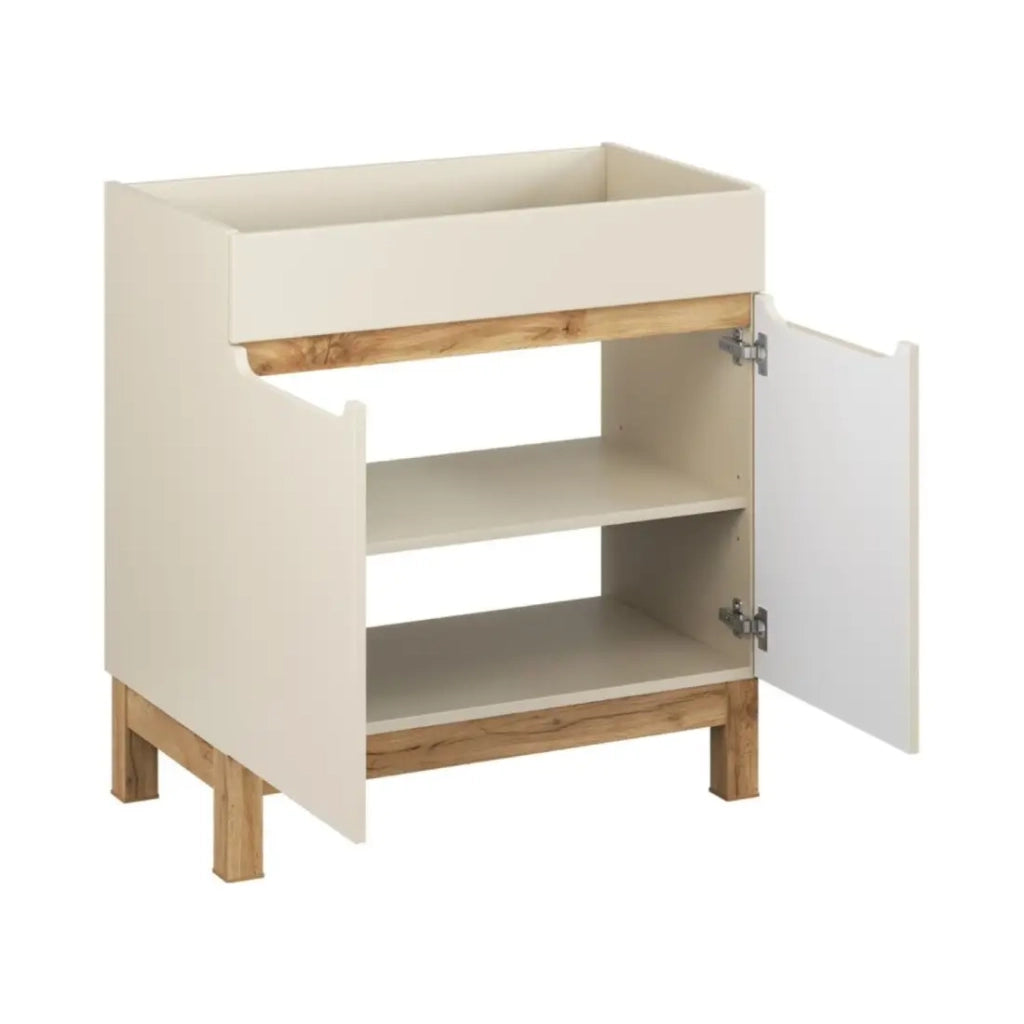 Mobile sotto lavabo ERMANO – 2 ante – Cachemire e quercia – L80 × H84 × P46 cm – Da appoggiare