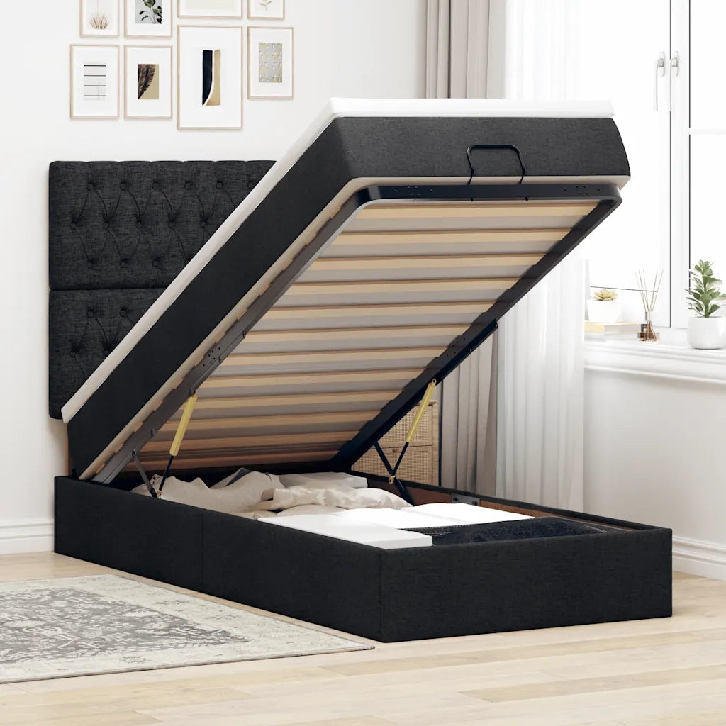 vidaXL Pouf Letto con Materasso Nero 90x200 cm in Tessuto