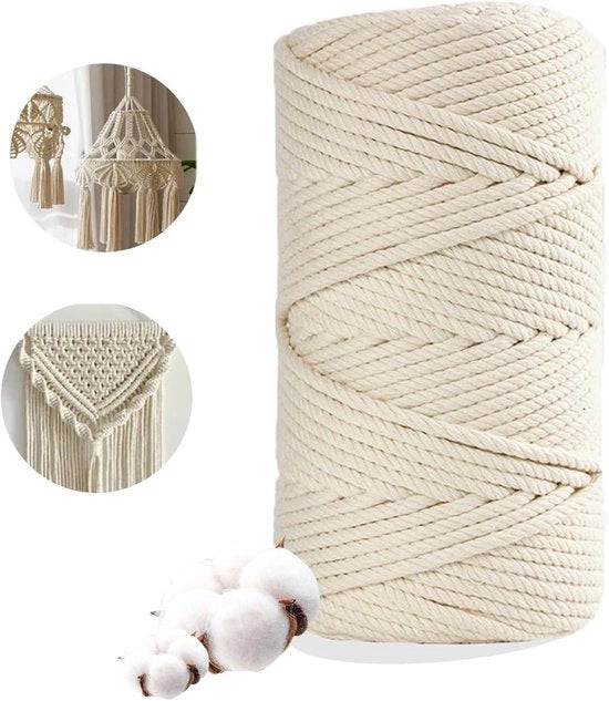 Corda di cotone per artigianato di macramè - Decorazioni per pareti, appoggiate piante, regali (3 mm x 300 m)