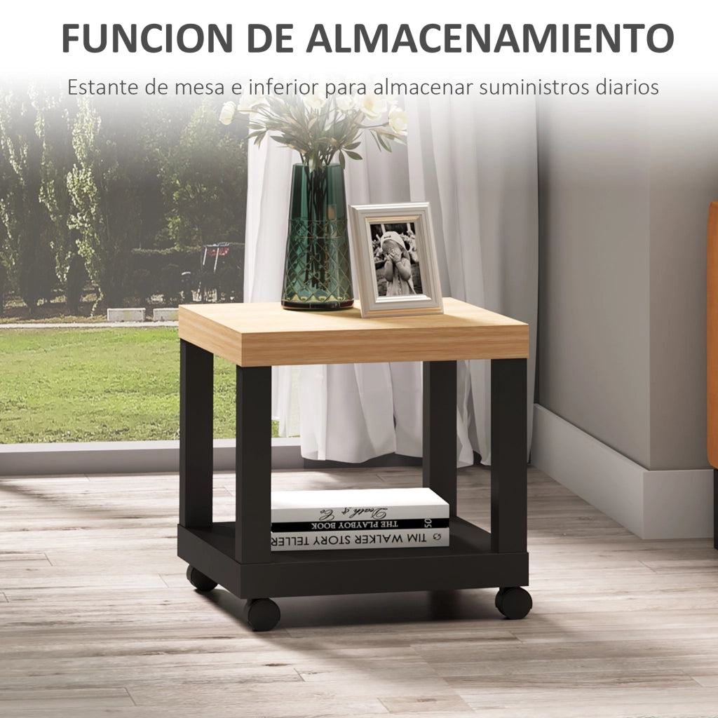 Tavolino con ruote ¨C zephmum ¨C 40x40x40 cm, naturale e nero
