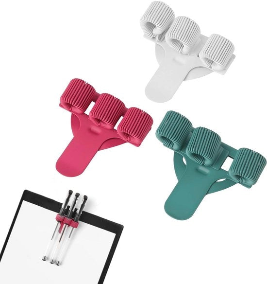 Accessori medici 3-pack, supporto penna in acciaio inossidabile, supporto penna regolabile a tre fori, supporto penna metallico per tunica, accessori medici clip per tunica (bianco, rosa, verde)