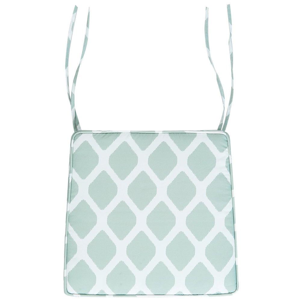 Set di 2 cuscini per sedia da giardino verde menta e bianco 37 x 34 cm motivo a strisce per esterno legami resistenti ai raggi UV