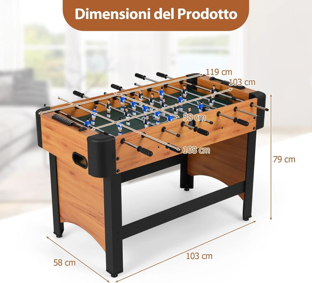 COSYWAY Calcio Balilla, Biliardino con 22 Giocatori, 2 Palline e Contatori, Tavolo da Calcio con 8 Aste per Adulti e Bambini, 119 x 108 x 79 cm