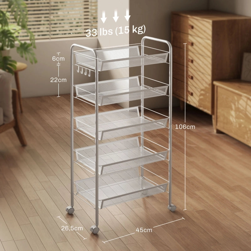 CARRELLO DA CUCINA A 5 CESTELLI 45 x 26,5 x 106 cm Acciaio Bianco