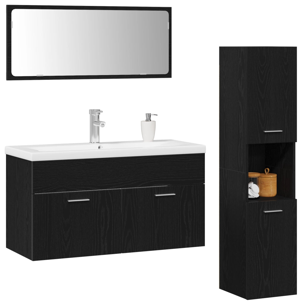 Set di mobili per bagno in 4 pezzi in legno ingegnerizzato effetto rovere nero