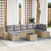 Set di Divani da Giardino 8 Pezzi con Cuscini Beige in Polyrattan