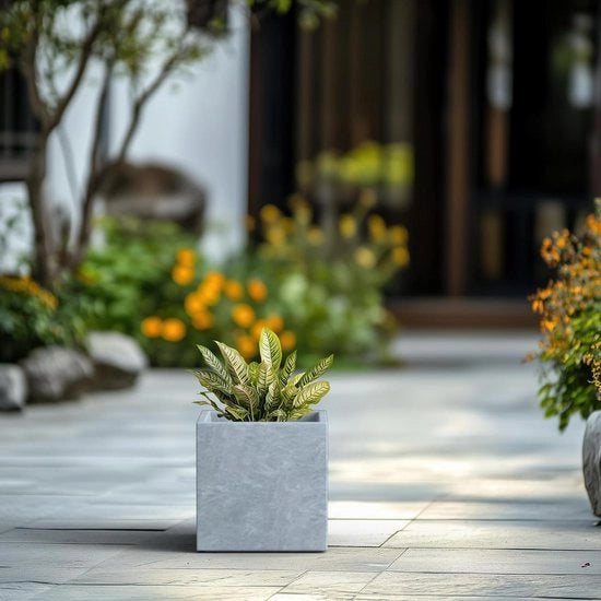 Quattro eleganti contenitori per piante in cemento artigianale - grigio chiaro - 254 x 254 x 254 cm