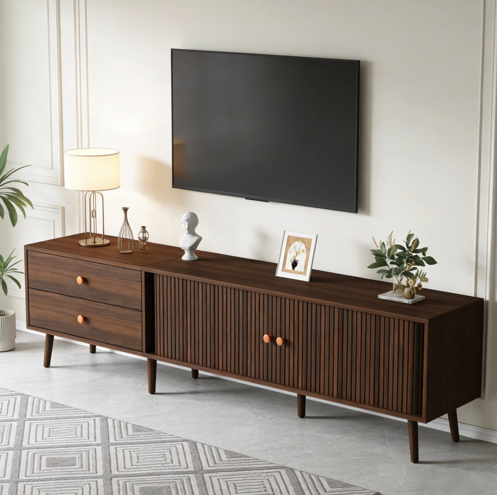 Mobile TV 180 x 40 x 46;5 cm con 2 cassetti e 2 ante avvolgibili; MDF; colore noce