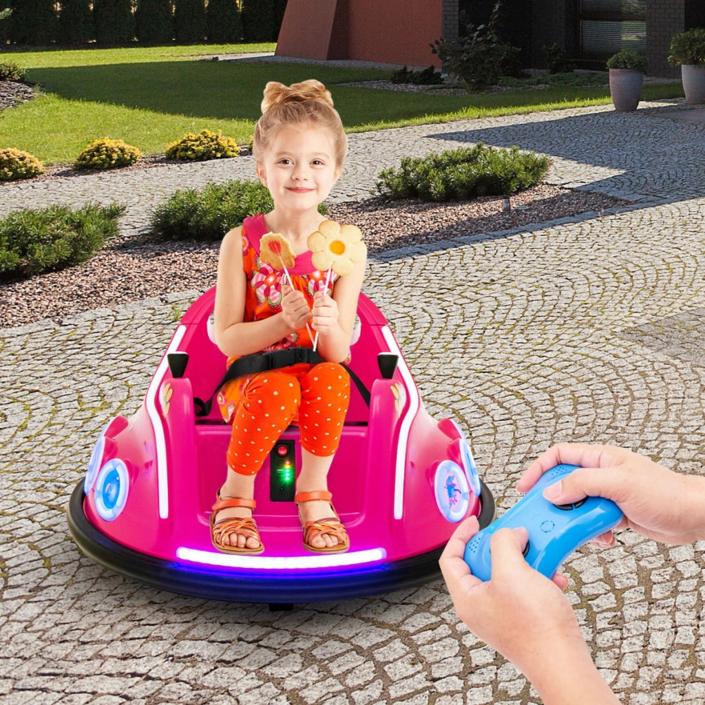 Autoscontro elettrico per bambini 12V-Macchinine giocattoli Macchina girevole a 360¡ã telecomando luci musica connessione wireless Rosa