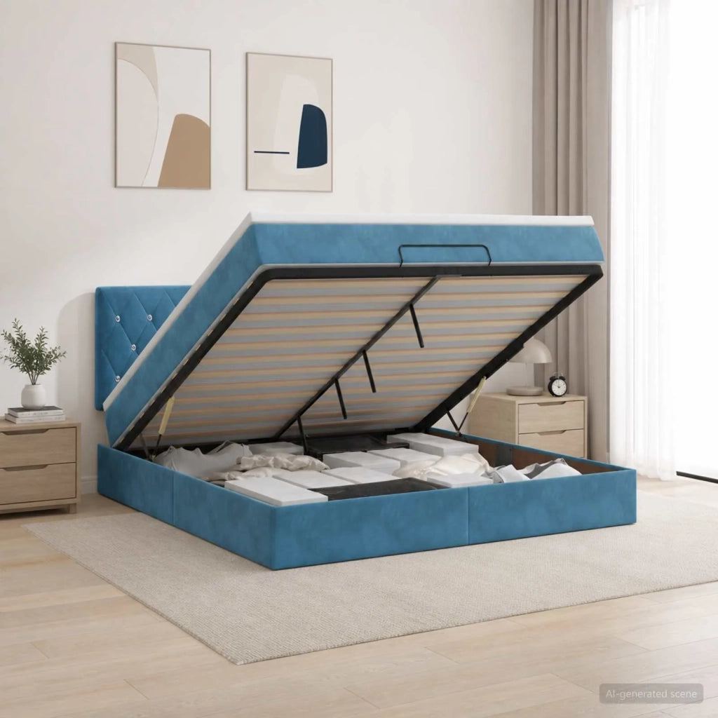 Letto Ottomano con Materasso e LED Blu scuro 160 x 200 cm 3457081