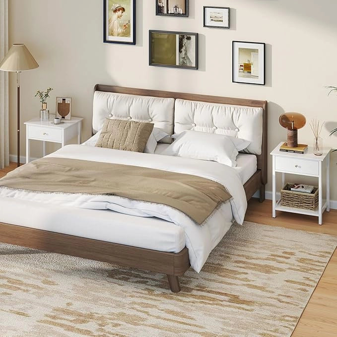 Comodino in Legno con Cassetto, Tavolino Laterale per Divano o Letto con Scaffale Aperto, Tavolino Compatto con Spazio di Archiviazione, Comò Salvaspazio per Camera da Letto
