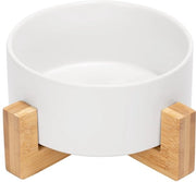 Ciotola ceramica per cani con standard in bambù per gatti e cani (850 ml, bianca - per pezzo)