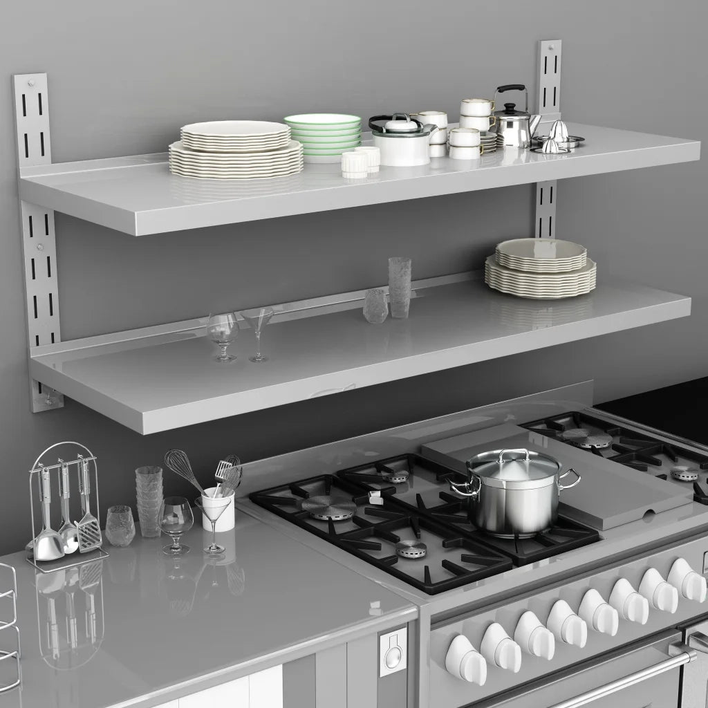 Mensola | Ripiano | Scaffale a Sospensione a 2 Livelli in Acciaio Inox 150x30 cm