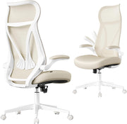 SONGMICS Sedia da Ufficio, Sedia da Scrivania, Schienale Ergonomico, Altezza Regolabile, Braccioli Ribaltabili, Poltrona Girevole con Poggiatesta, Portata 150 kg, Beige Cappuccino OBN088K01