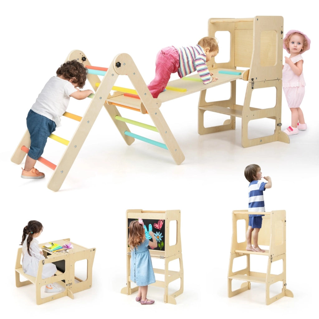 Set di giochi da arrampicata per bambini 7-in-1, Struttura da arrampicata pieghevole con rampa reversibile Colorato-Arrampicate e scivoli
