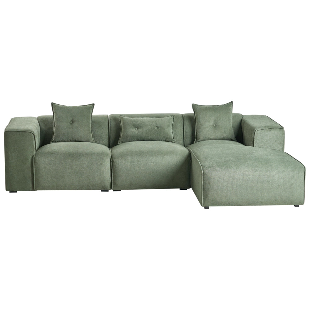 Divano Angolare Ciniglia Verde Scuro 3 Posti Cuscini Extra versione sinistra stile Moderno