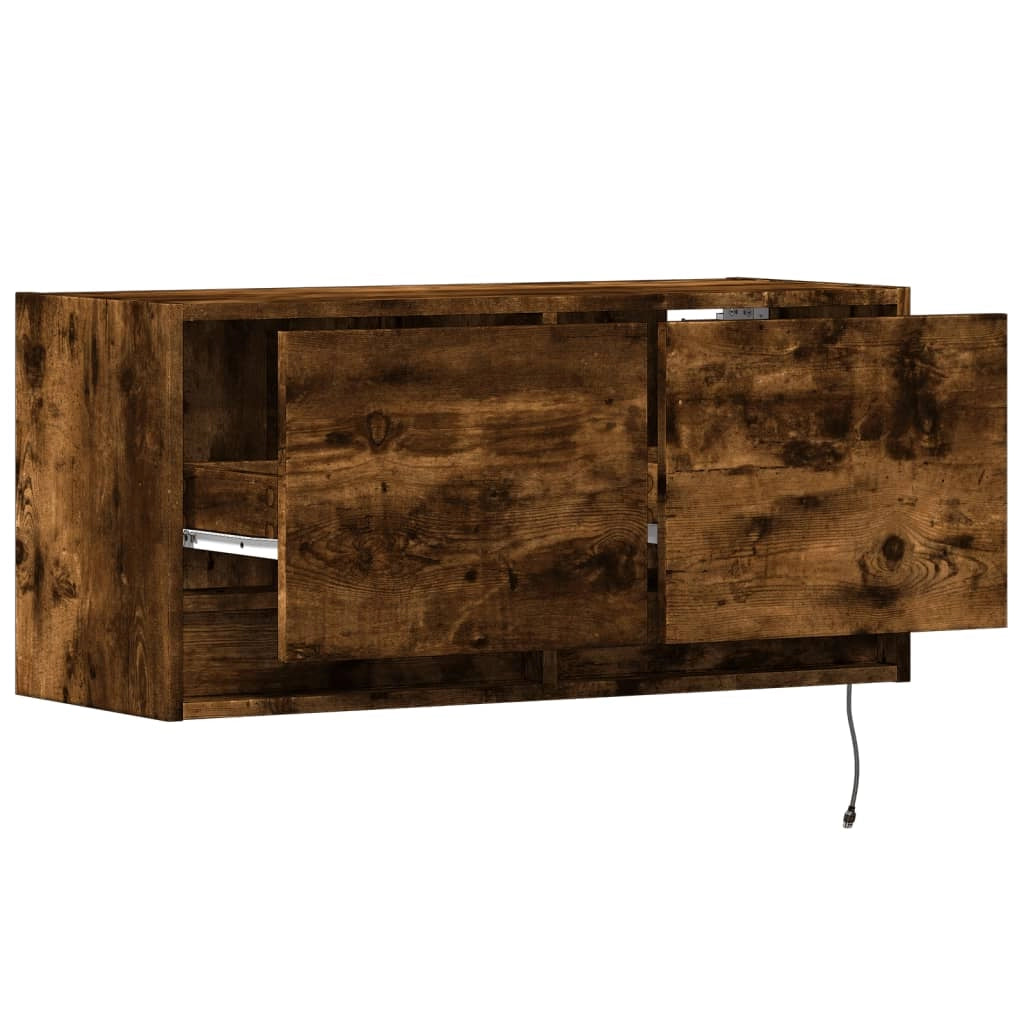 Mobile TV multimediale scaffale TV credenza mobile TV sala da pranzo soggiorno parete attrezzata per camera da letto con luci LED rovere affumicato 80 x 31 x 35 cm marrone 02_0027992