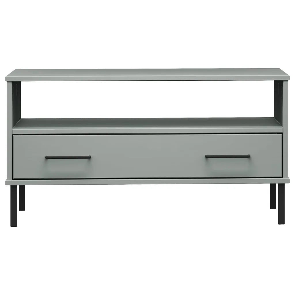 Tavolino Gambe Metallo Grigio 85x50x45 cm Legno Massello OSLO