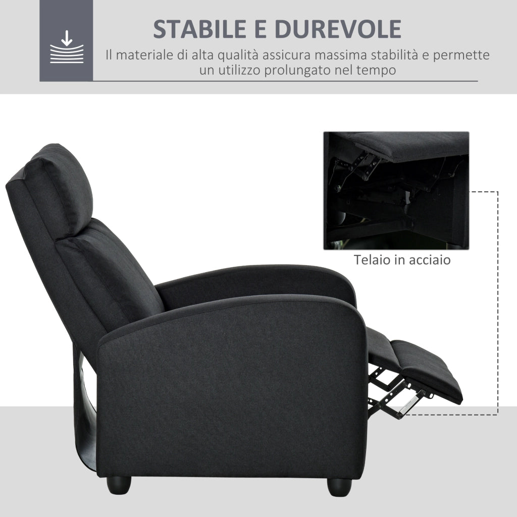 EasyComfort Poltrona Relax Imbottita con Schienale Reclinabile 135° e Poggiapiedi Estraibile, in Lino Nero, 69x87x100.5cm