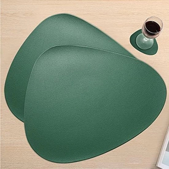 Placemats perimetrali in PVC antiscivolo, resistente al calore, per tavolo da cucina (6 placemats e piedini, verde)