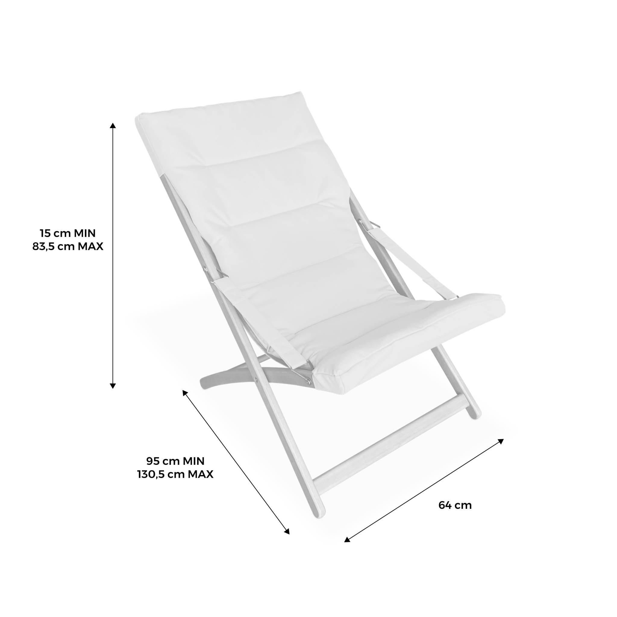 Set di 2 sedie pieghevoli in legno, sedile imbottito, beige