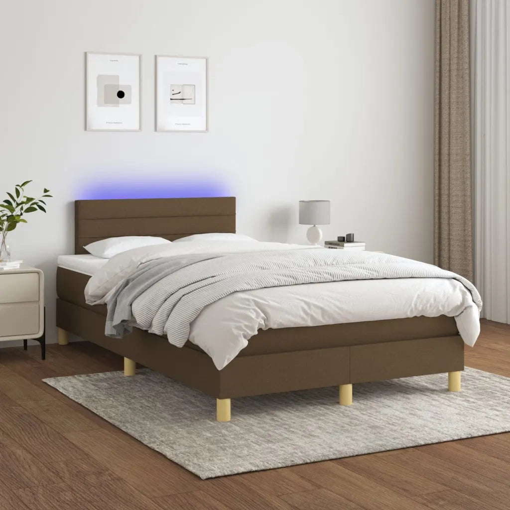 Letto a Molle Materasso e LED Marrone Scuro 120x200 cm Tessuto 3133784