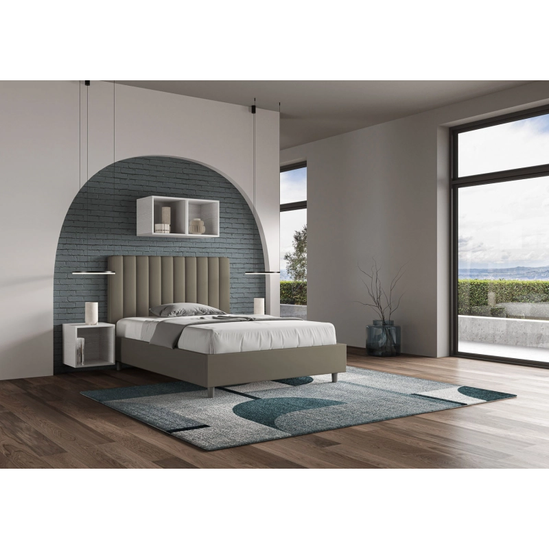 Letto imbottito Matrimoniale francese 140x190 cm Agueda - Similpelle,Cappuccino,Contenitore