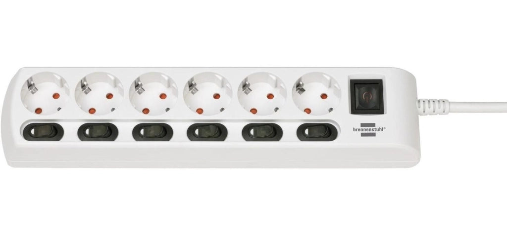 Brennenstuhl 1153110126 Multipresa a 6 prese commutabili singolarmente con cavo da 2 m H05VV-F 3G1,5 colore Bianco