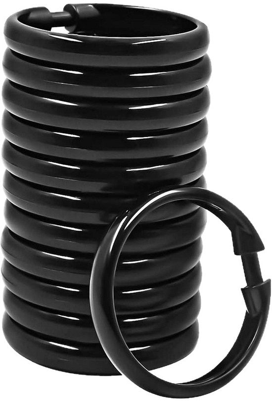 Raccordi per tende doccia - 12 pezzi - Raccordo per tenda doccia - Plastica - Anello pendente - Raccordi per tenda doccia - Raccordi - Adatto per tende e tende doccia - 60x 57,5mm - Nero