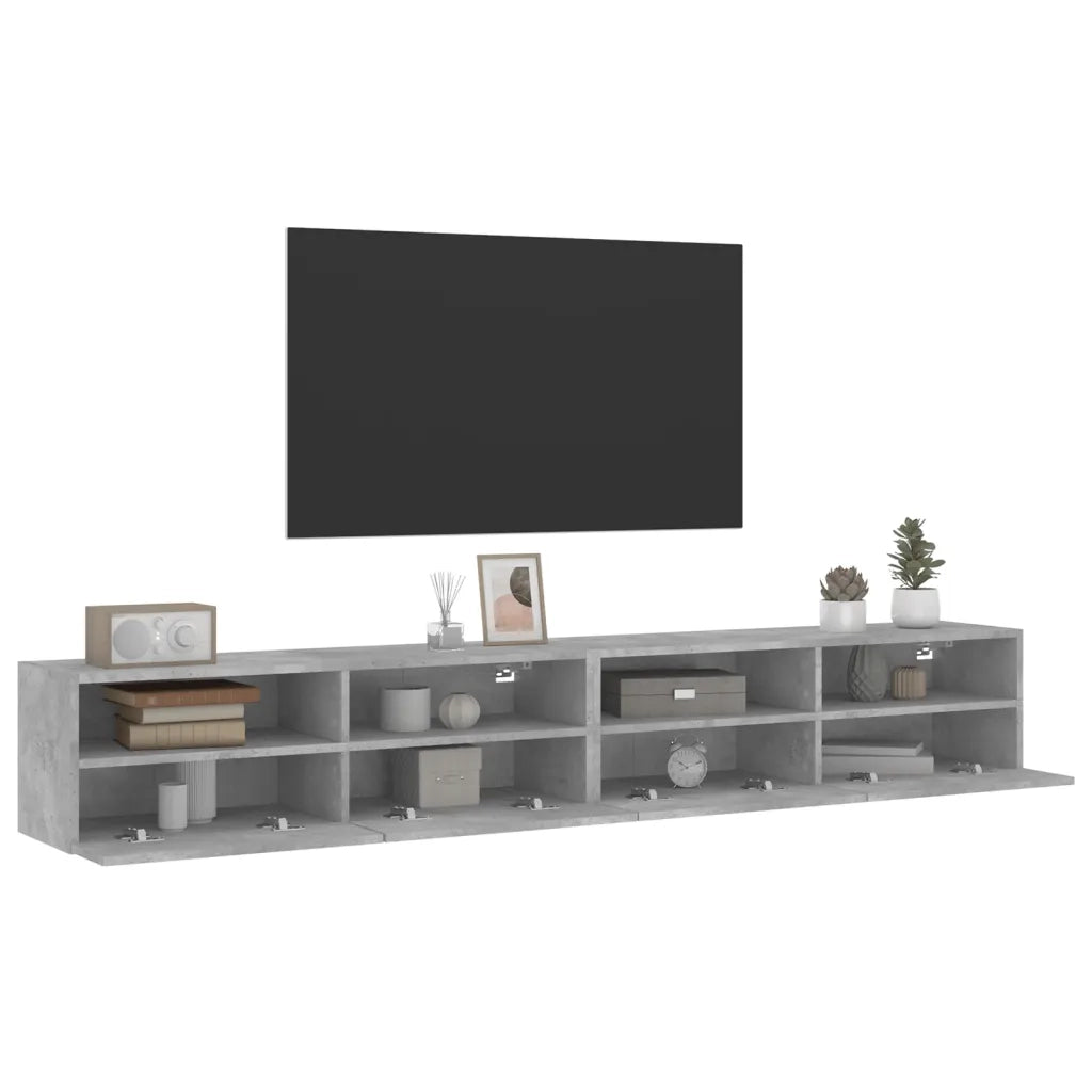 Mobili TV Muro 2pz-Set di 2 Credenza per TV sospesa Grigio Cemento 100x30x30cm Legno Multistrato
