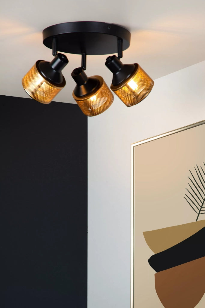 Plafoniera Lucide RAFA 3 faretti nero oro E14 35cm 40W