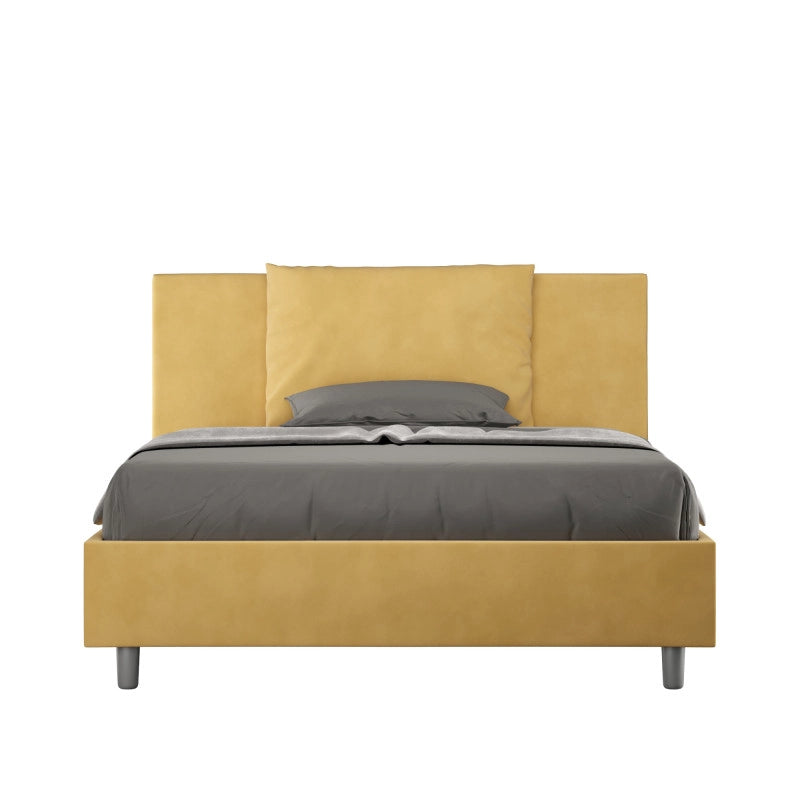 Letto imbottito Piazza e mezzo 130x190 cm Antea - Contenitore,Microfibra,Ocra