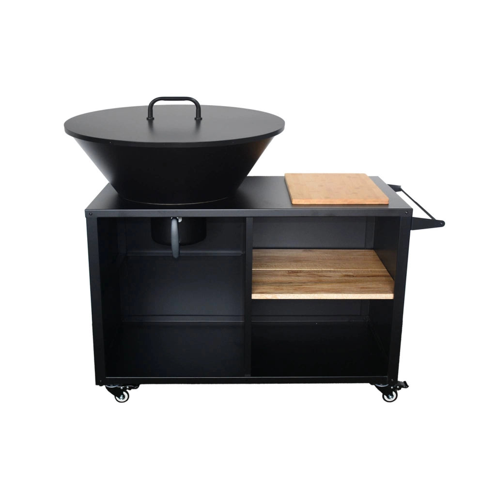 Braciere barbecue ø80cm, carrello con spazi di stoccaggio, coperchio e
