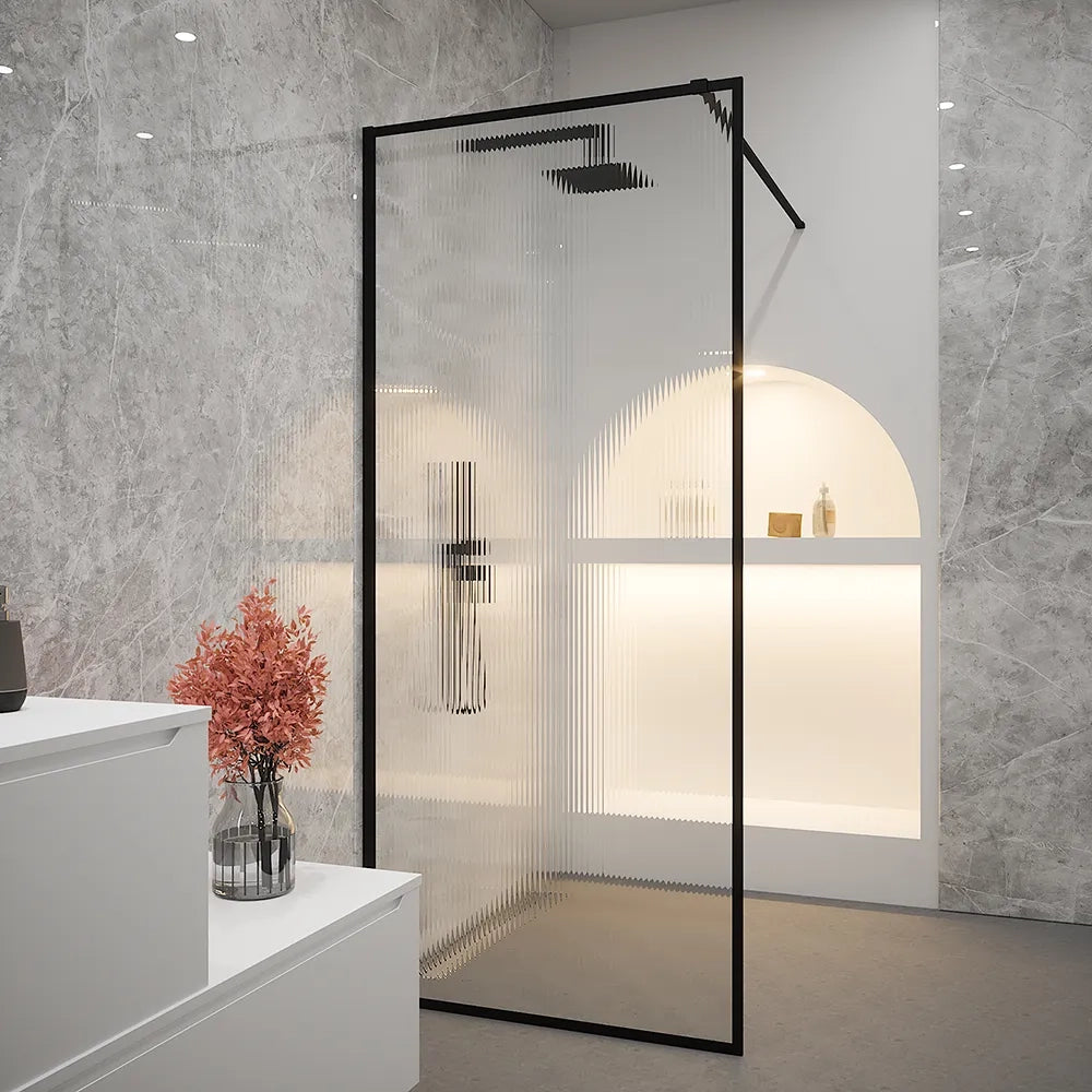 Doccia walk-in full frame 70 cm vetro cannettato profili neri | Rodi