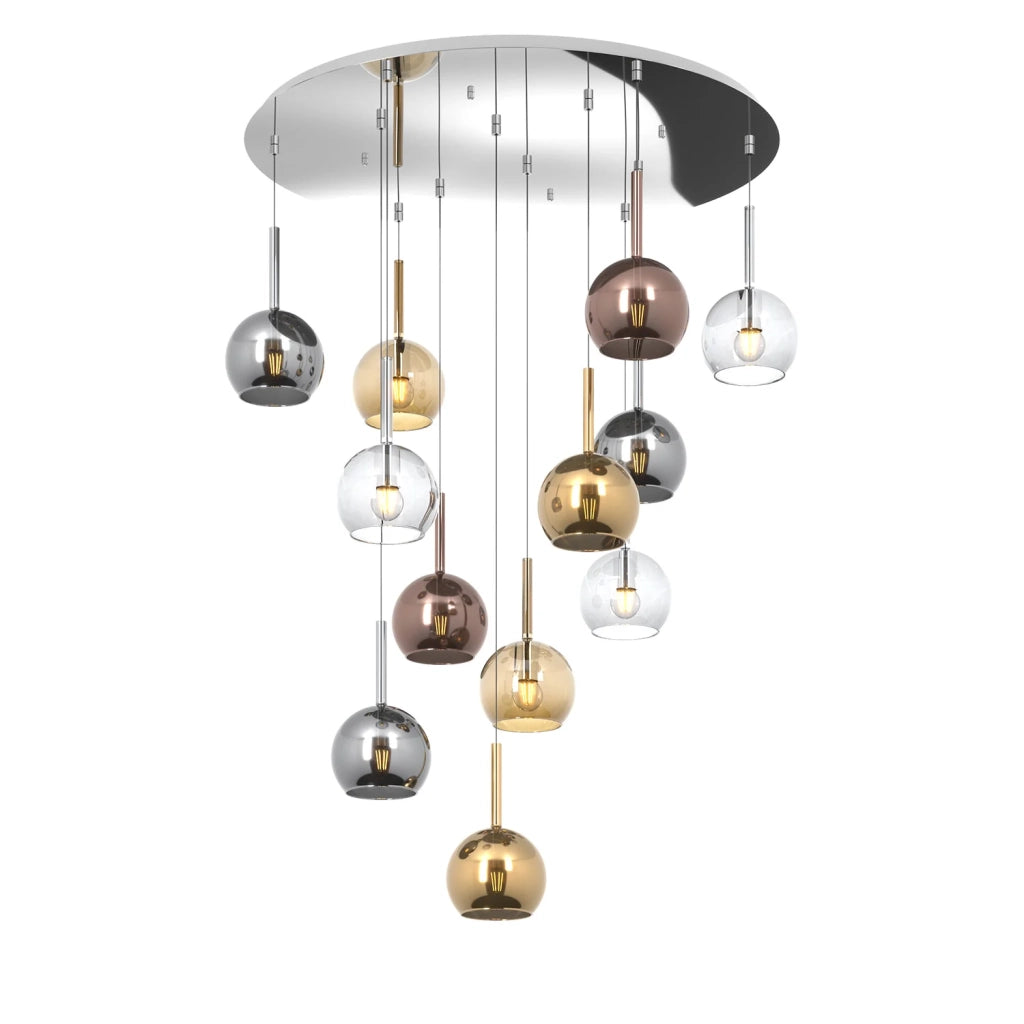 Lampadario Contemporaneo Future Metallo Cromo Vetro Multicolor 12 Luci E27