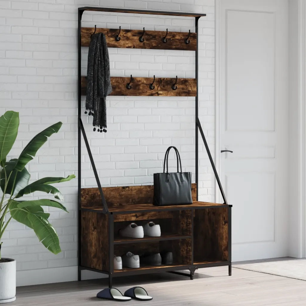 Appendiabiti con Porta Scarpe Rovere Fumo 100x41x184 cmcod mxl 84396