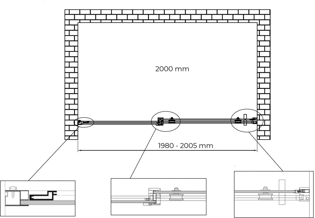 Porta doccia vetro 8 mm per installazione in nicchia Altezza 190 cm installazione reversibile cm 200 (regolabile 198-200,5)