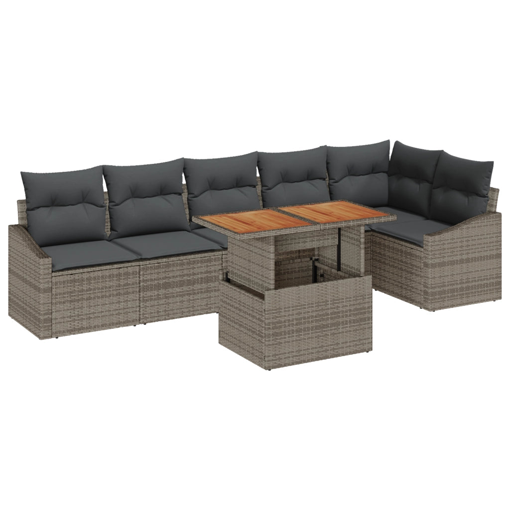 Set di divani da giardino a 7 pezzi con cuscini Grigio Polyrattan