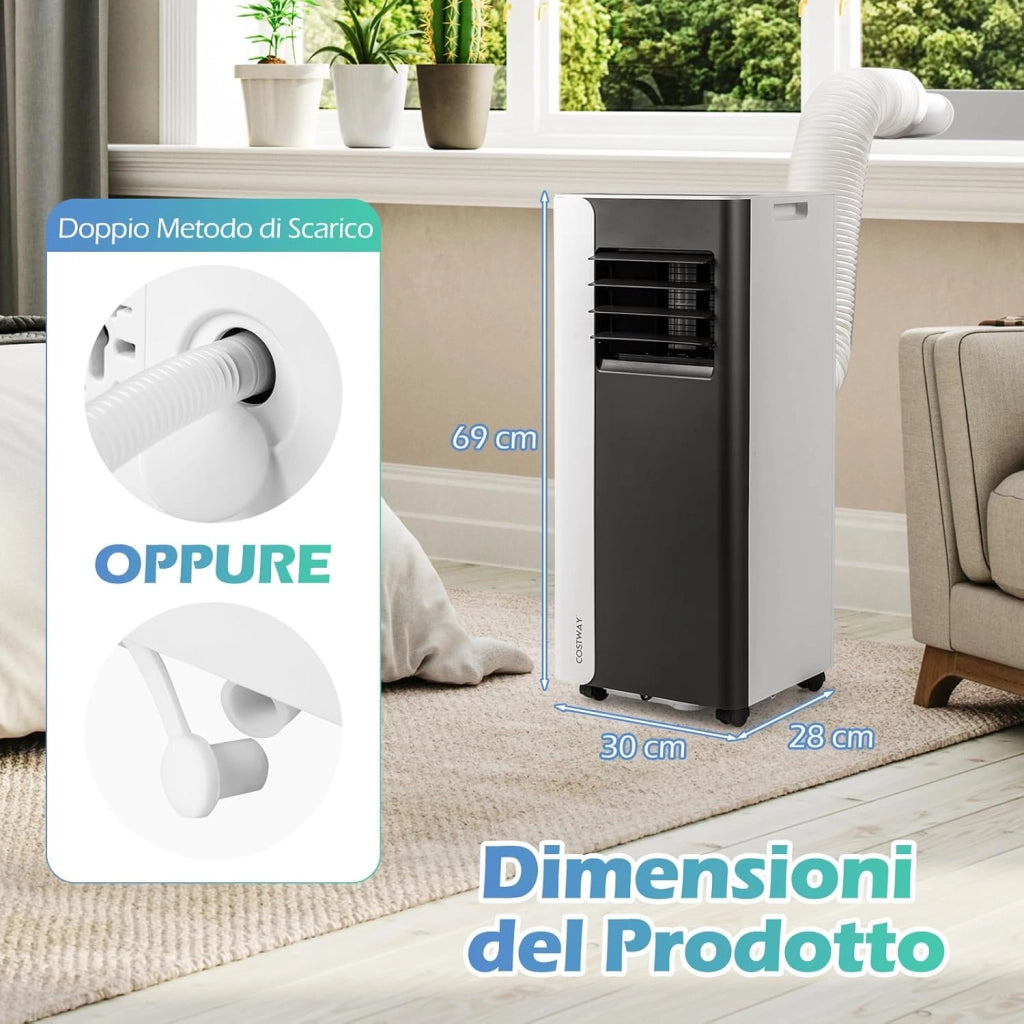 Condizionatore Portatile, 7000BTU/2,0 kW, 4 in 1 Con Raffreddamento, Ventola, Deumidificazione e Modalità Notturna, 24H Timer, R290, per Stanze Fino a 28㎡