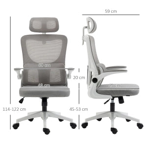 Sedia da ufficio ergonomica con braccioli, poggiatesta, funzione oscillante e supporto lombare in mesh grigio