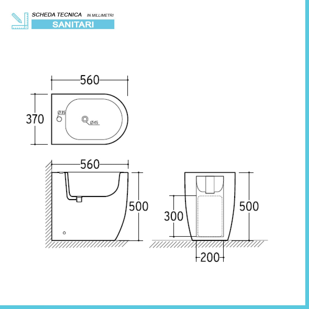 Wc e bidet filomuro per anziani con scarico traslato serie Comoda
