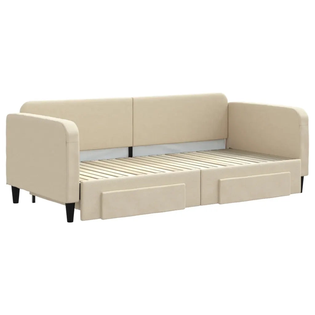 Divano Letto Estraibile con Cassetti-Sofa Letto-Daybed Crema 90x200 cm in Tessuto 709266