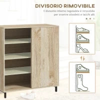 Scarpiera a 4 Livelli in Truciolato e Acciaio con Ripiani Regolabili, max 12 Paia, 80x40x93 cm, Color Legno