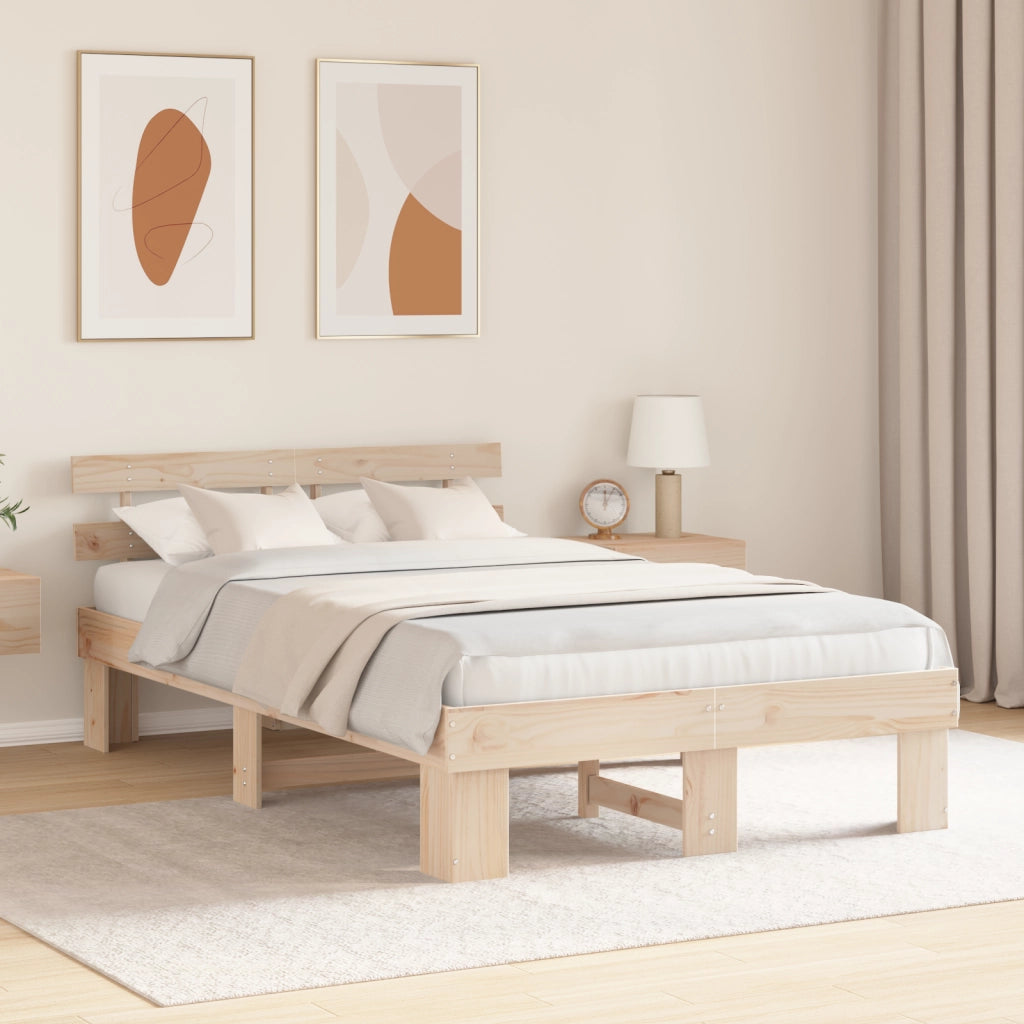 Struttura Letto con Testiera 140x190 cm Legno Massello di Pino